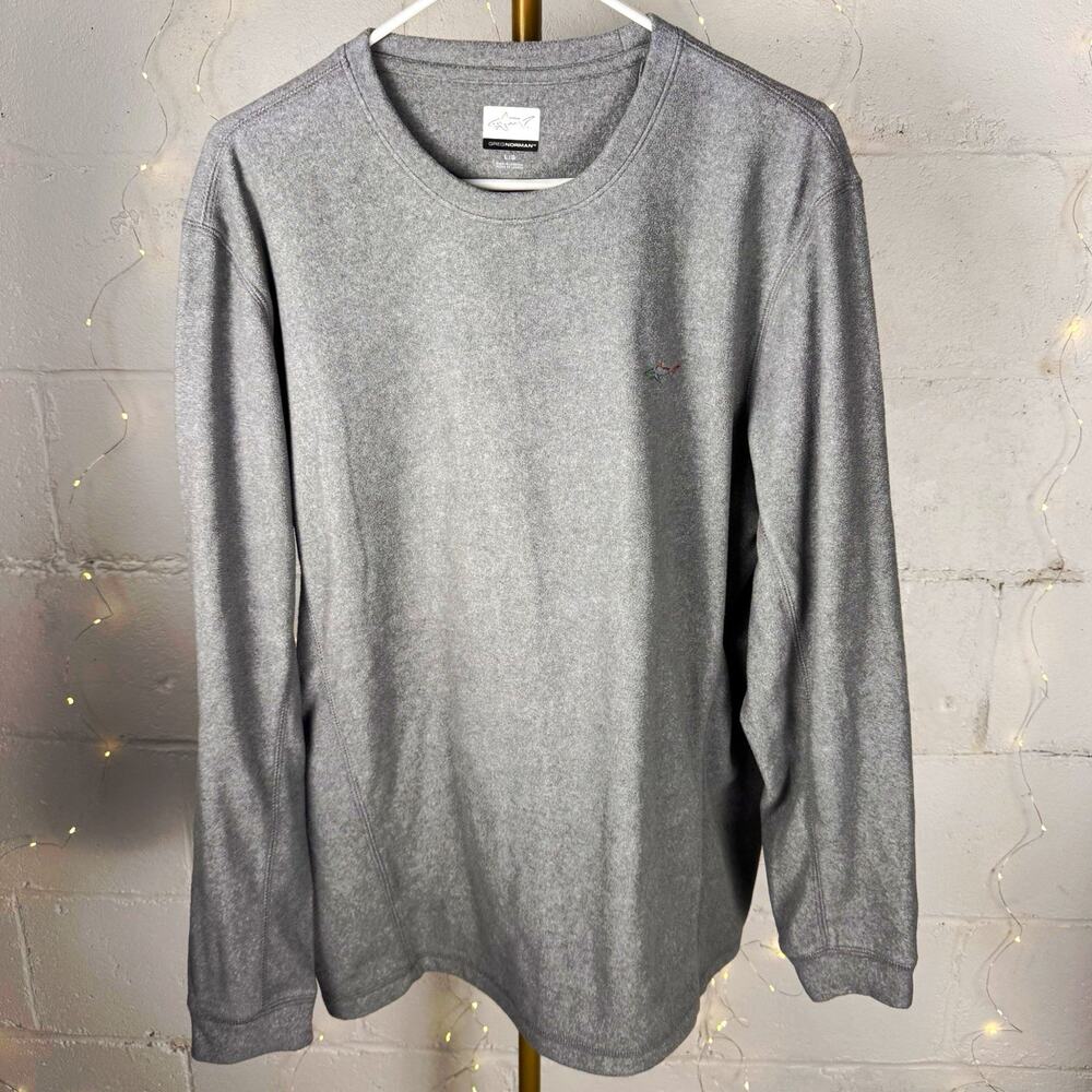 greg norman men's L gray performance crewneck pullover long sleeve shark logo